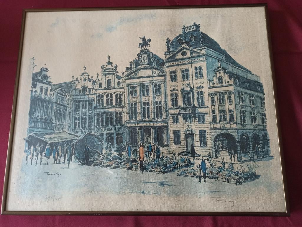 Lithographie originale grand place de Bruxelles, Antiquités & Art, Enlèvement