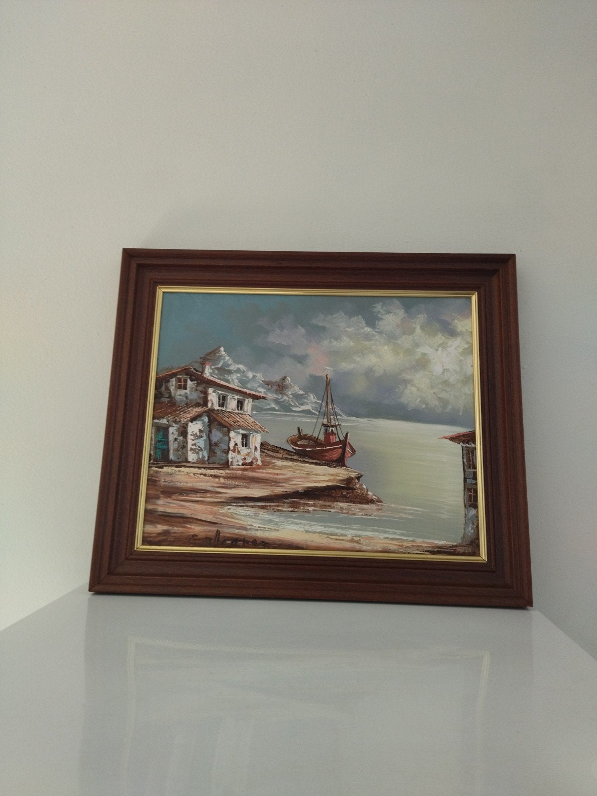 Tableau vintage - Huile sur toile Calderón 50x43cm, Antiquités & Art, Enlèvement ou Envoi, Paysage, Toile, Vintage