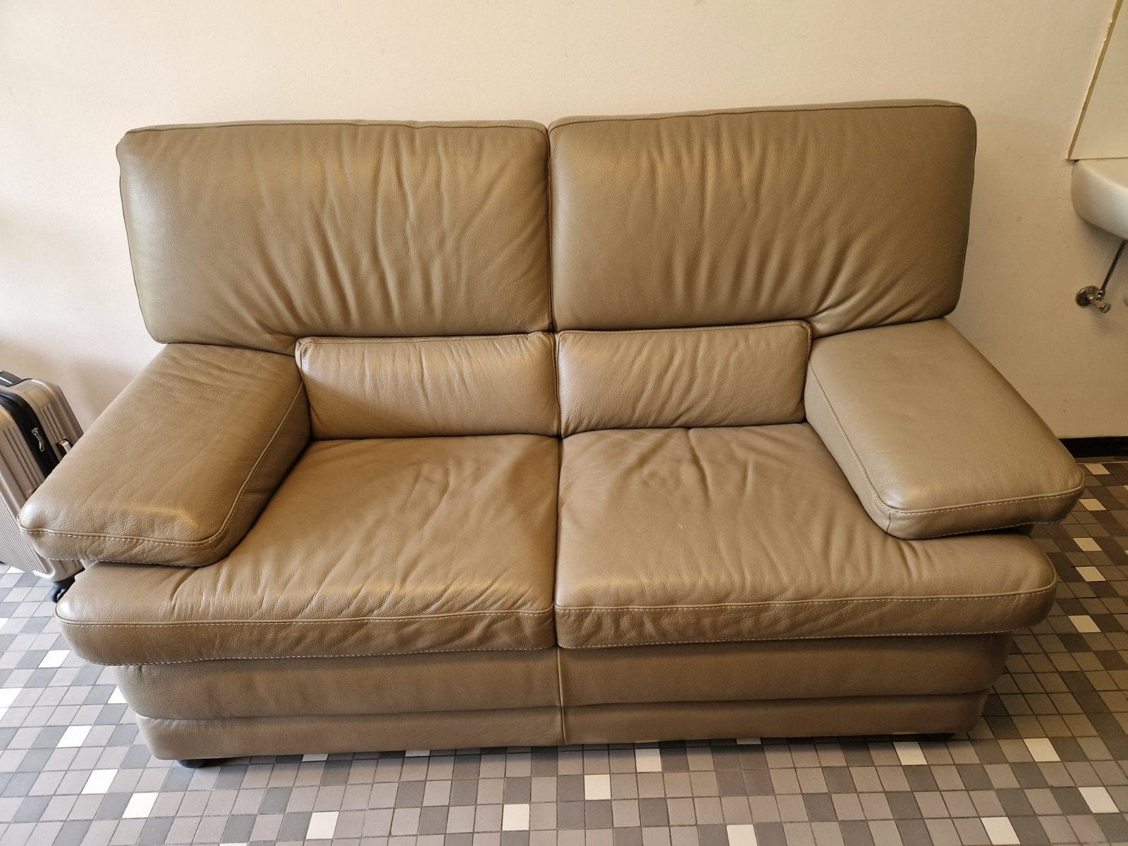Max Divani 2-zit leder lichtbruin, Ophalen, Gebruikt, 100 tot 125 cm, 150 tot 200 cm