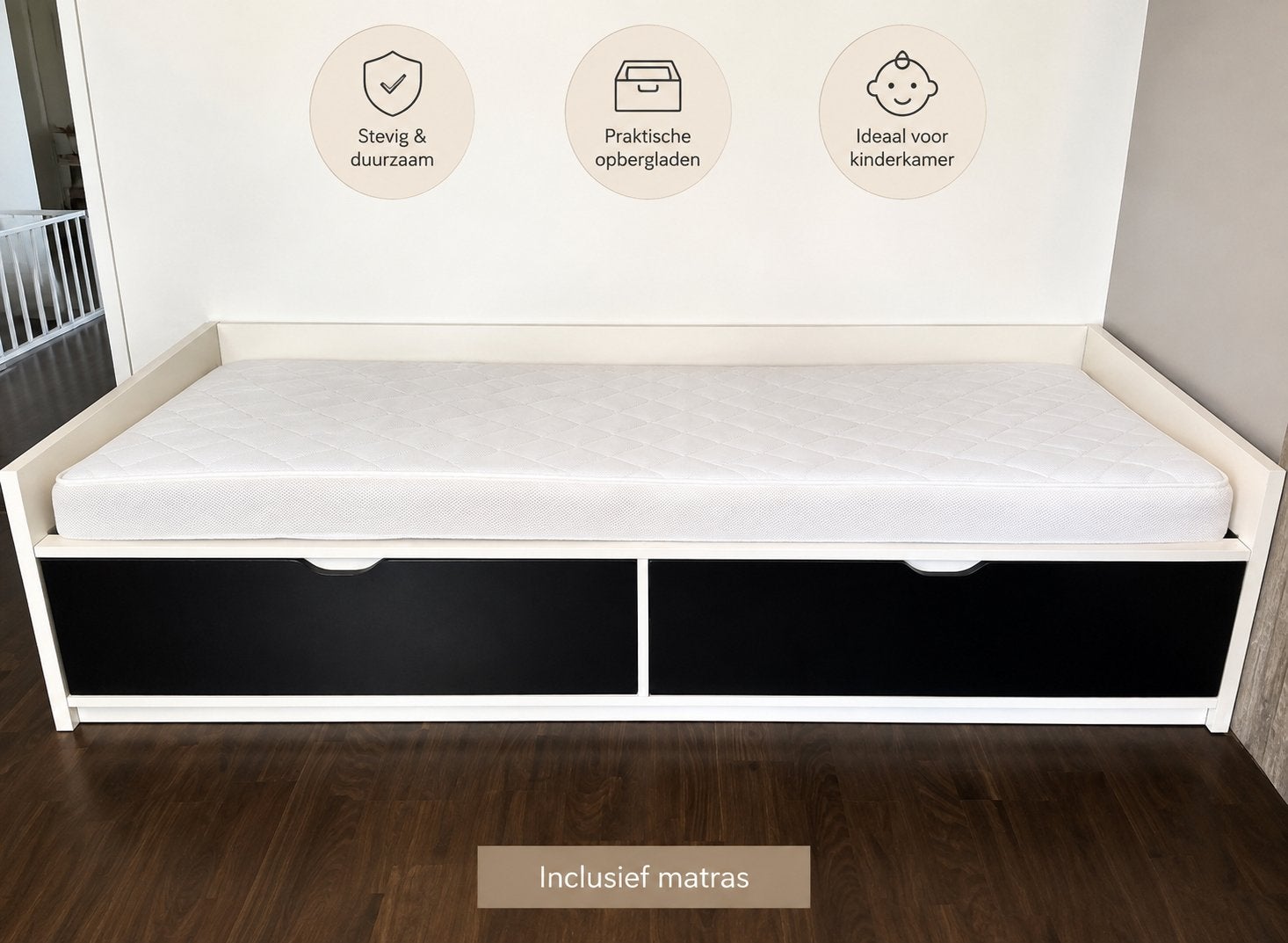 Eenpersoonbed, 90 cm, Enlèvement, 200 cm, Blanc