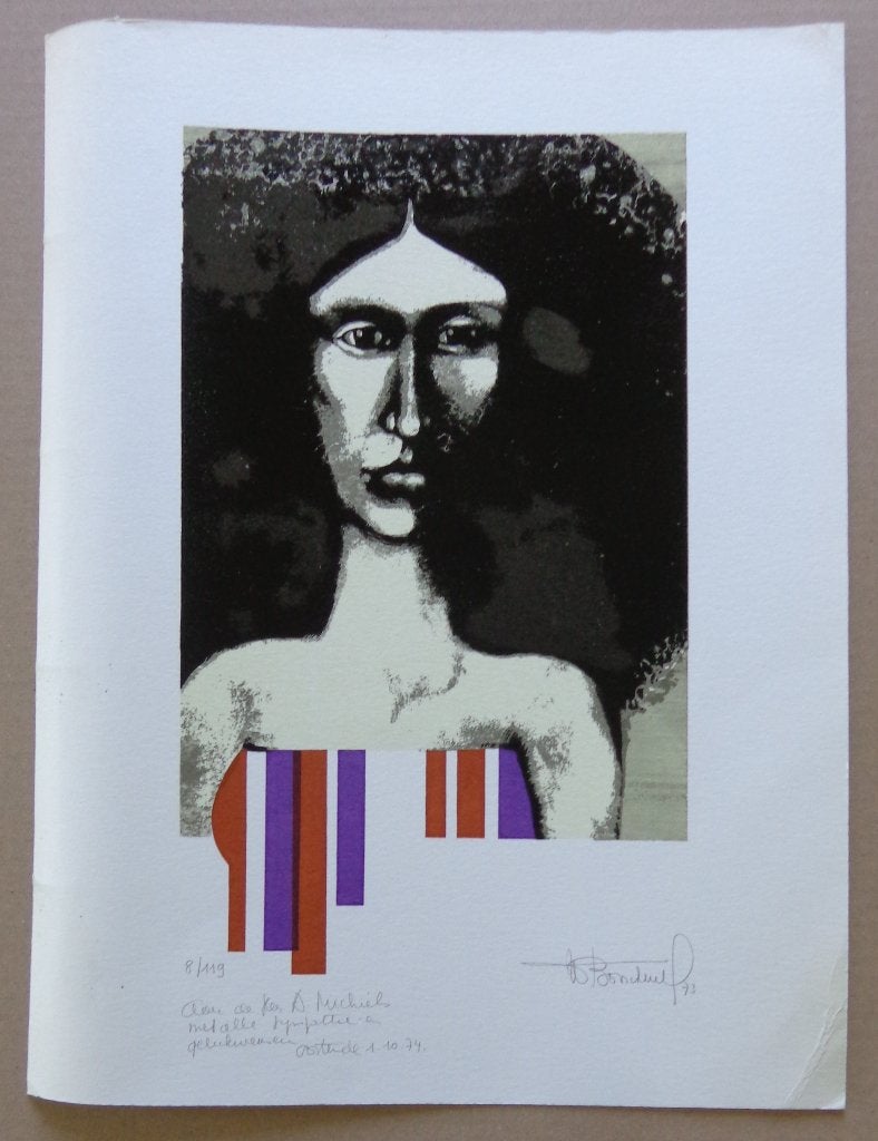WILLY BOSSCHEM / VROUWENPORTRET / KLEURZEEFDRUK / 40x30cm, Antiek en Kunst, Kunst | Litho's en Zeefdrukken, Ophalen of Verzenden