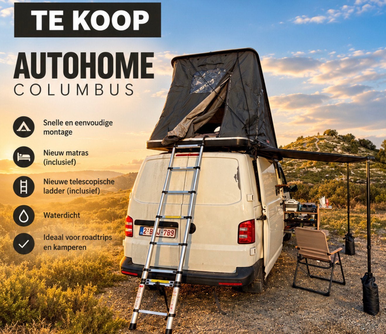Autohome Columbus daktent, Caravans en Kamperen, Ophalen, Gebruikt, Tot en met 2