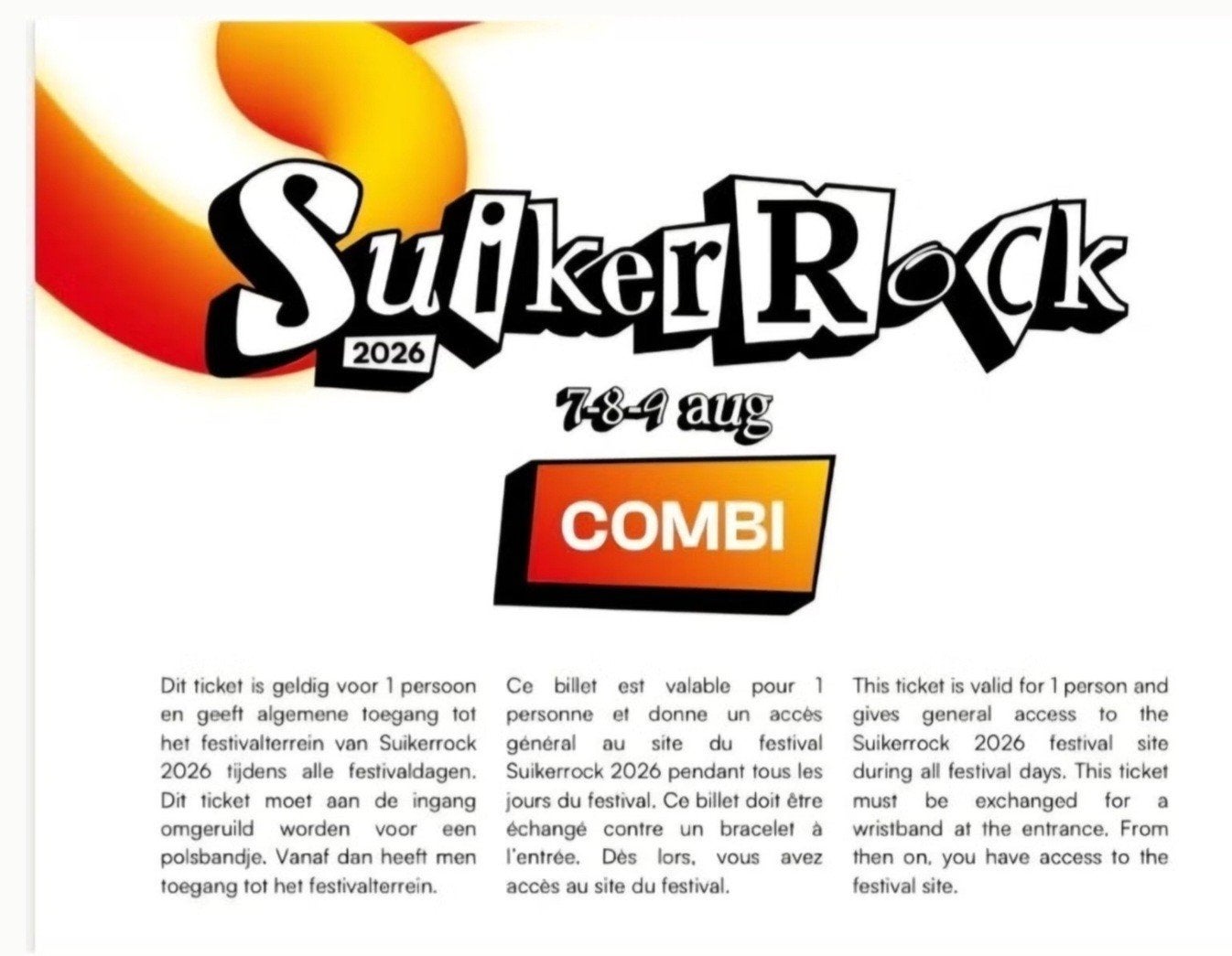 Billets Suikerrock Combi, Tickets & Billets