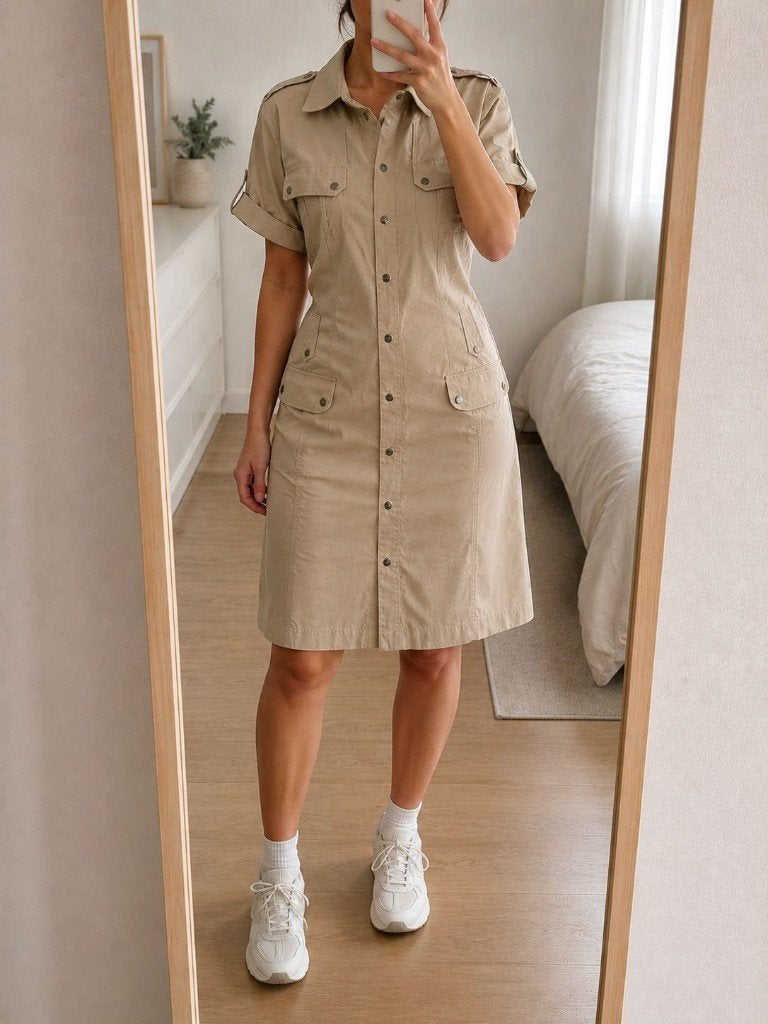 Karen Millen safari jurk beige – maat S (36), Ophalen, Karen Millen, Beige, Maat 36 (S)