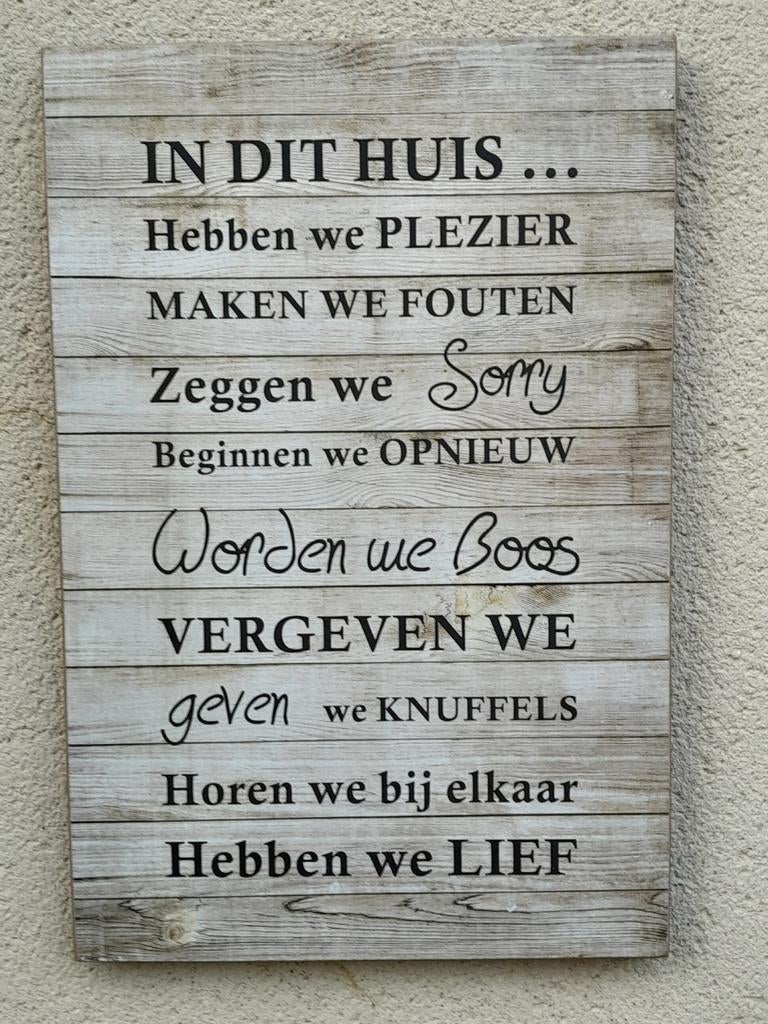 Spreuk op hout., Ophalen, Zo goed als nieuw