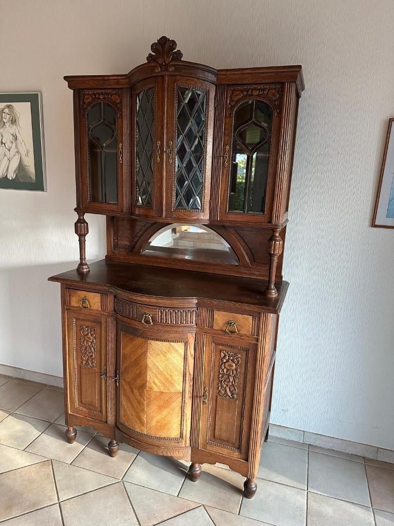 Antieke buffetkast met opzetstuk, Huis en Inrichting, Ophalen, Gebruikt, 100 tot 150 cm, 200 cm of meer