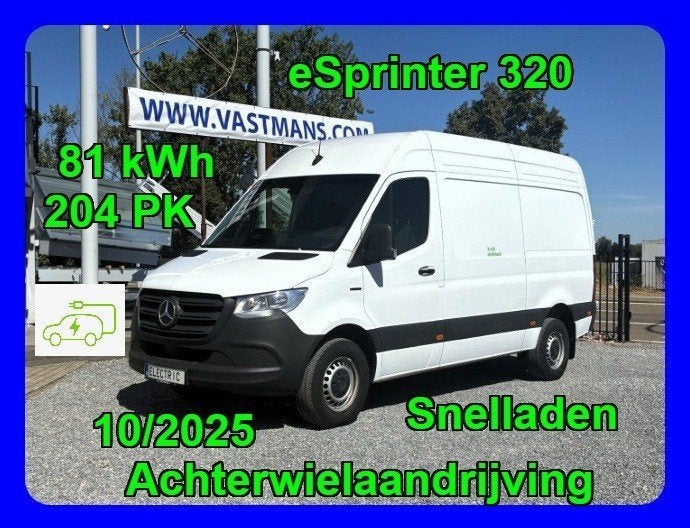 Mecedes-Benz eSprinter 320 81 kWh 37.850€+BTW 204PK L2H2 RWD, Automaat, Dealer onderhouden, Zwart, 2000 kg