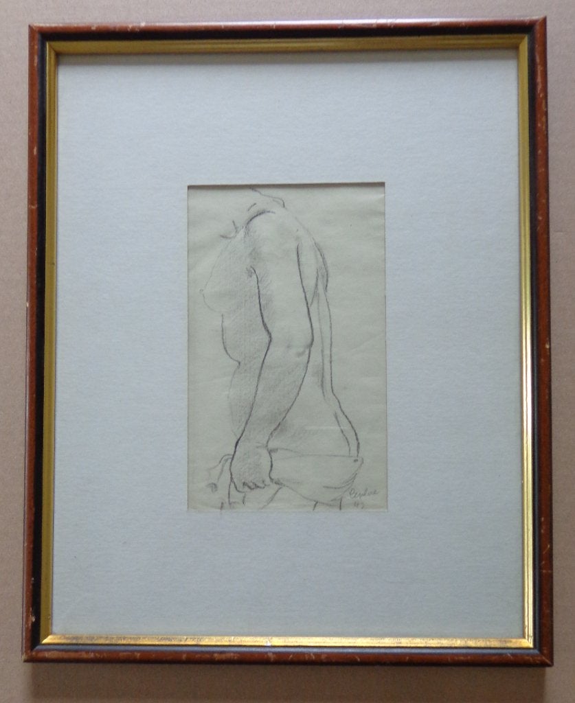 CHARLES LEPLAE / NAAKT STUDIE / ORIGINEEL / 32x26cm / KADER, Enlèvement ou Envoi, Figures, Papier/carton, Technique mixte