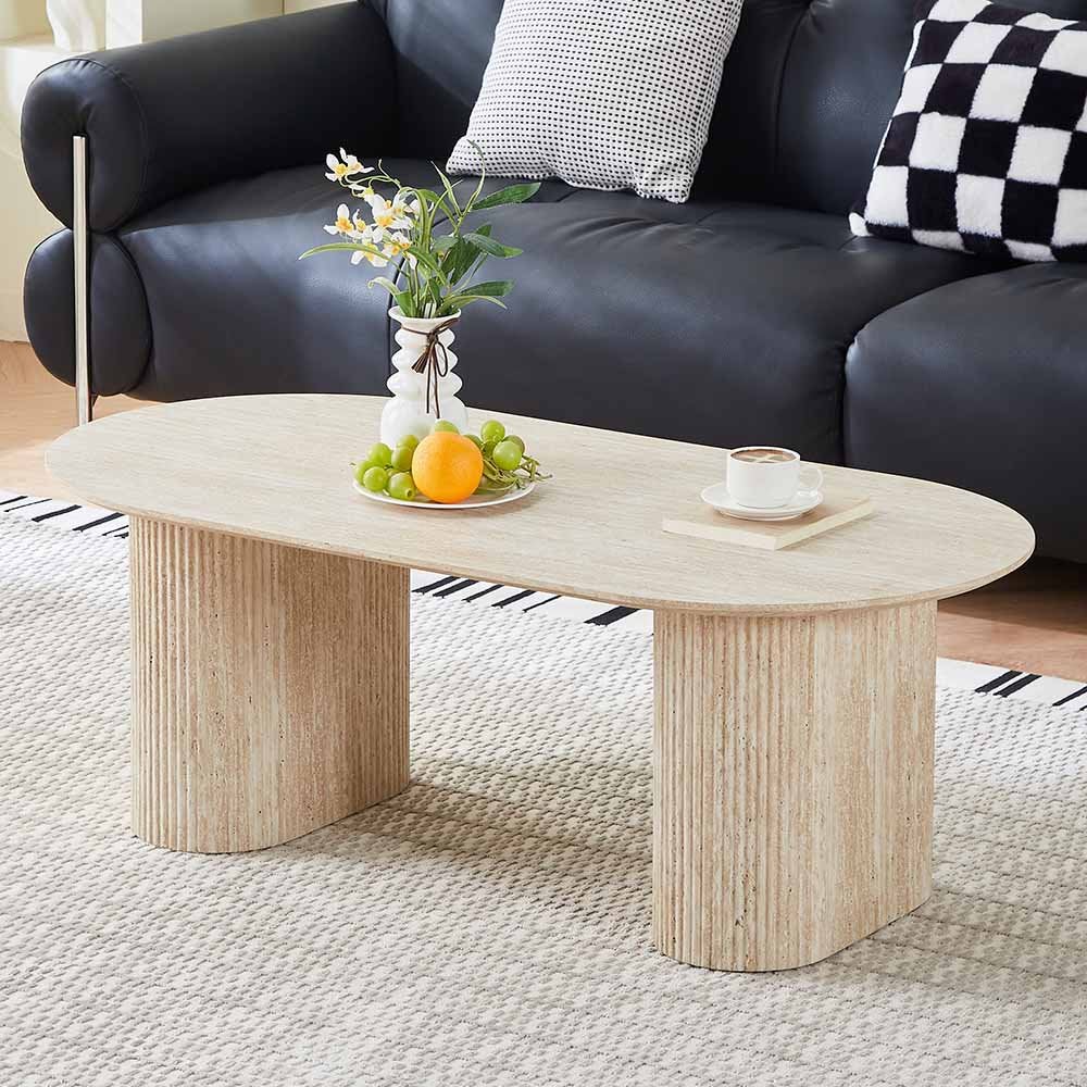 Table basse en travertin Japandi couleur 120x60cl, Enlèvement, Neuf