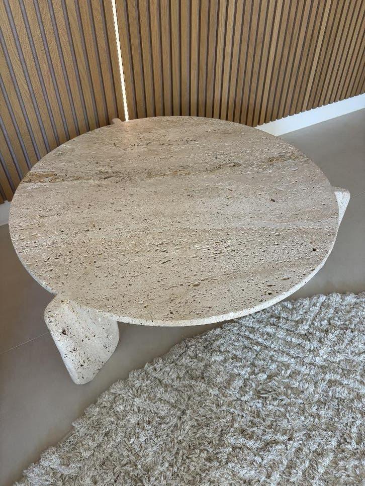 Travertin salontafel Ø 90 cm – Charell Home Interiors, Ophalen, 50 tot 100 cm, Rond, 50 tot 100 cm