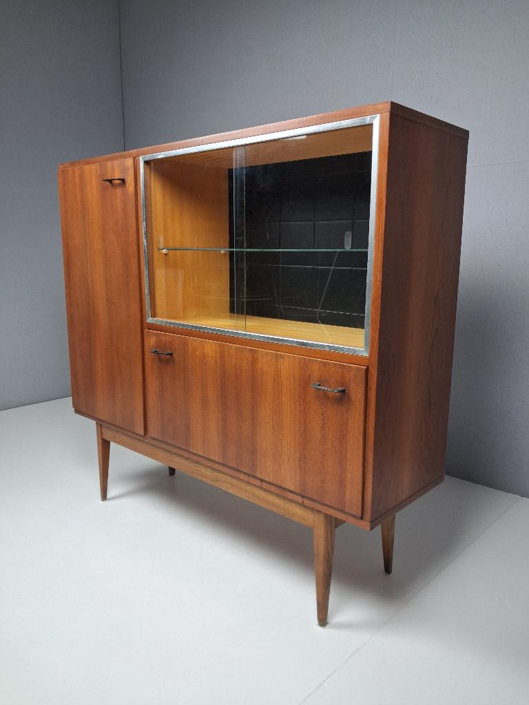 Vintage Vitrinekast in Deense Stijl, Jaren 60, Huis en Inrichting, Kasten | Vitrinekasten, Ophalen, Gebruikt, 100 tot 150 cm, Met deur(en)