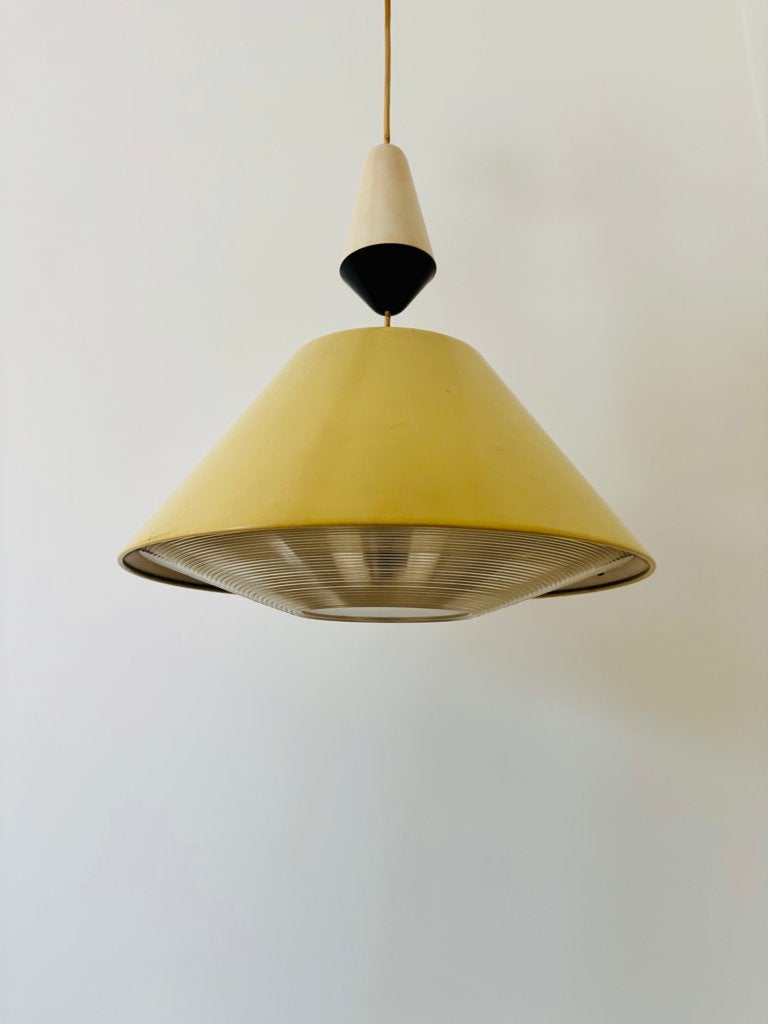 Vintage (1950-60) UFO Plafondlamp (Pastelgeel, wit & zwart), Antiek en Kunst, Ophalen