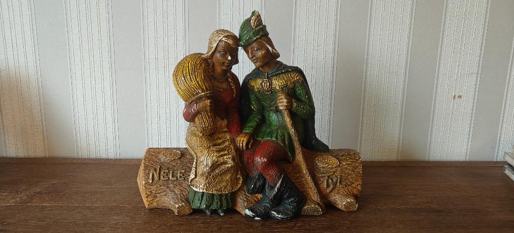 Vintage Beeld "Tijl en Nele" (Merlini) - Vlaamse Folklore, Groep mensen, Gips, Ophalen of Verzenden, Beeld