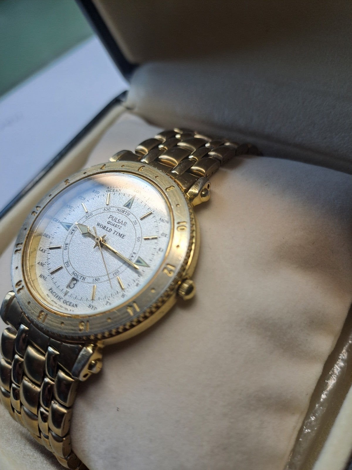 Pulsar V722-7020 World Time horloge uit de jaren 90., Overige merken, Staal, Gebruikt, Staal