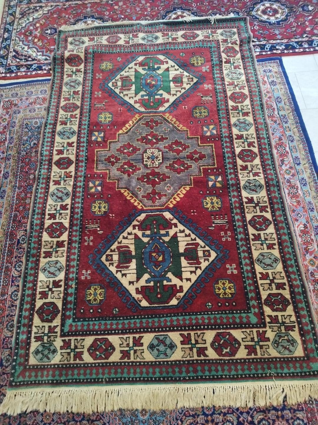 Oud handgeknoopt Kazak / Lori Pambak tapijt 130x220, Ophalen of Verzenden