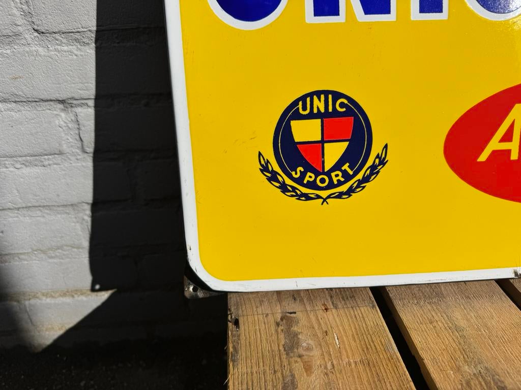 Panneau publicitaire en émail Unic Sport Cycling, Enlèvement, Utilisé, Panneau publicitaire