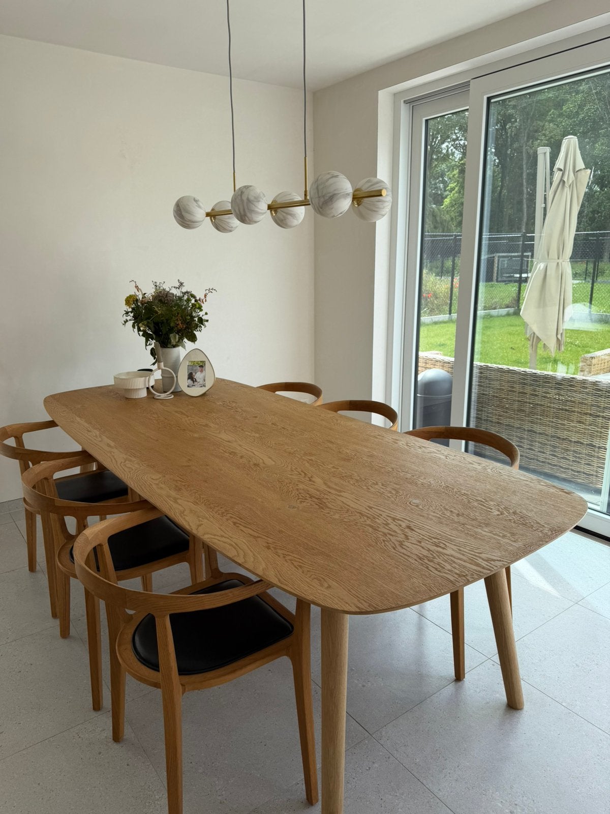 Fineer eiken eettafel + 6 stoelen, Maison & Meubles, Tables | Tables à manger, 100 à 150 cm, Enlèvement, Utilisé, Chêne