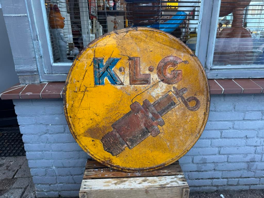 KLG Bougie groot oud reclamebord, Verzamelen, Ophalen, Gebruikt, Reclamebord