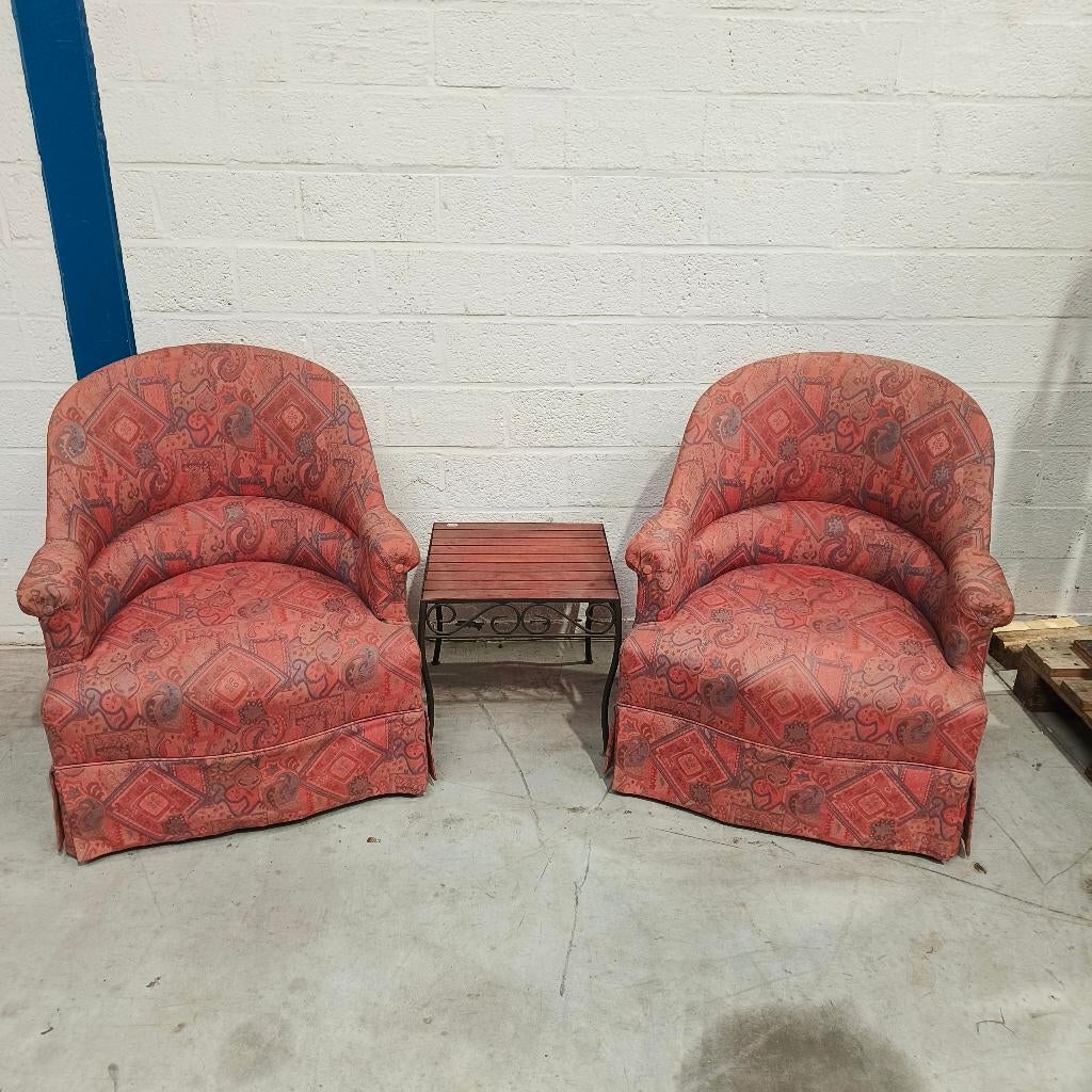 2 x fauteuil ancien avec table, Enlèvement ou Envoi