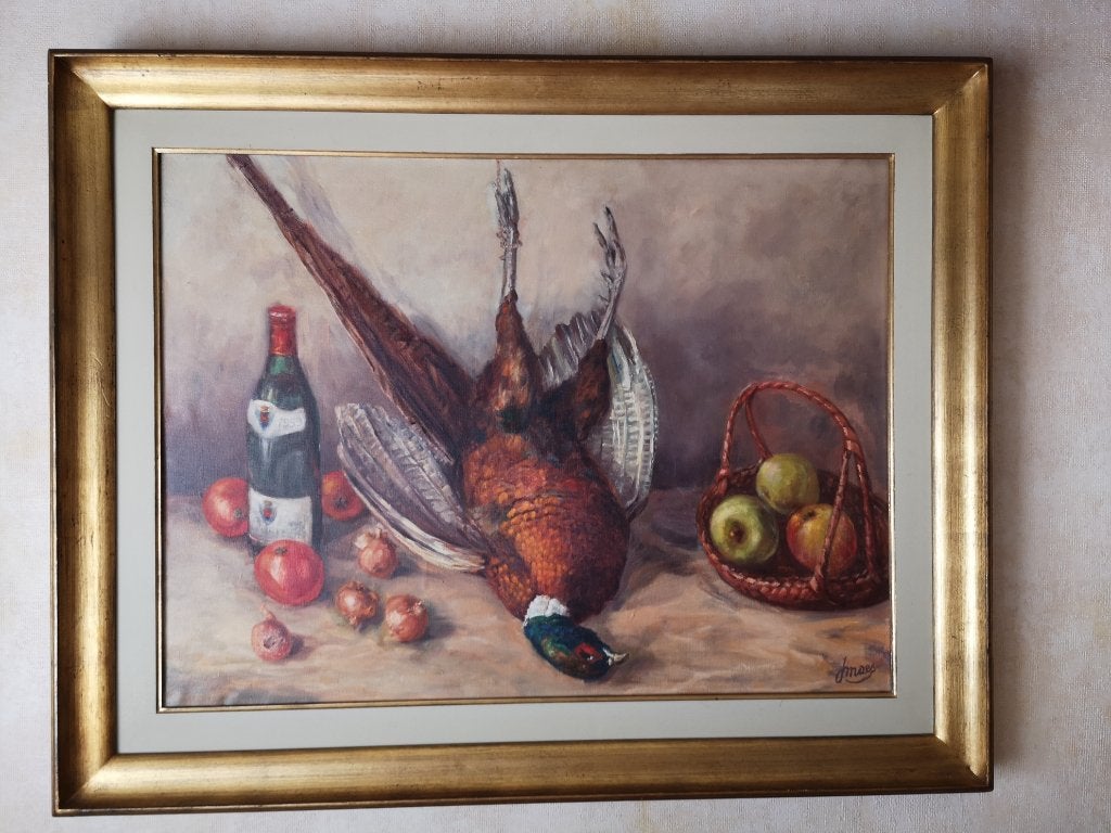 Grand tableau « Nature morte à la chasse » (Jacques Maes), Peinture à l'huile, Enlèvement, Toile, Nature morte
