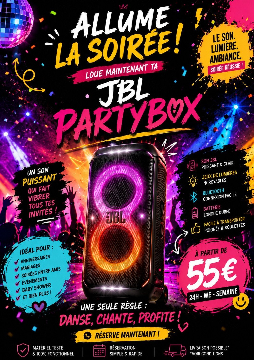 Enceinte/Partybox à louer, Ophalen