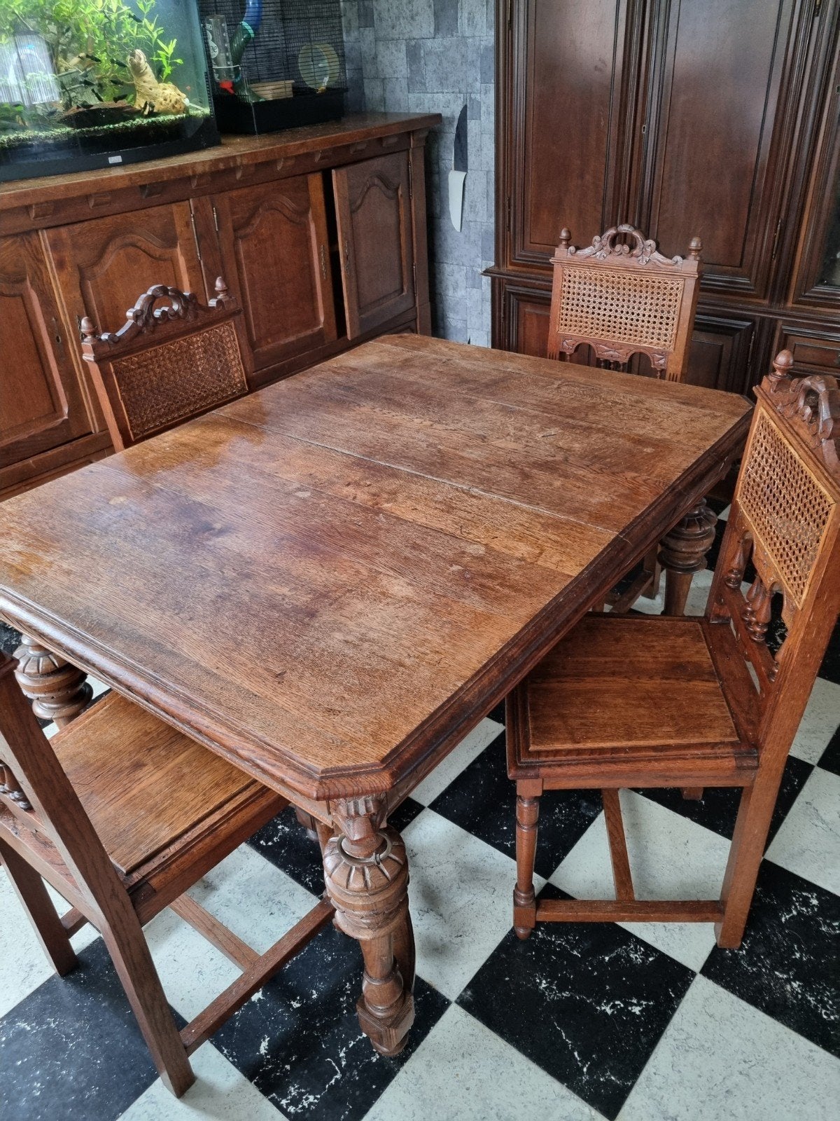 Tafel 4 stoelen, Antiquités & Art, Antiquités | Meubles | Armoires, Enlèvement