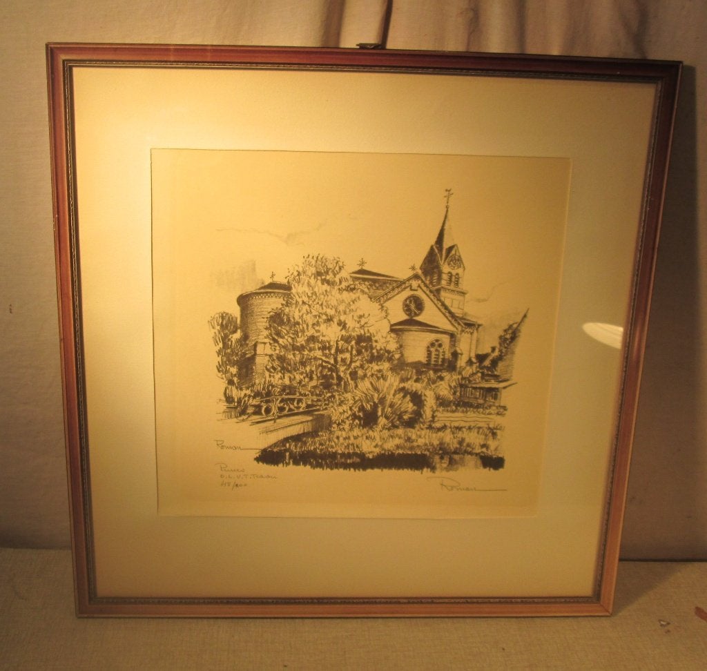 Mooie Litho 'Puurs - OLVT - Traan' - Roman - 53x53, Met glas, Ophalen of Verzenden, Landschappen, Lithografie