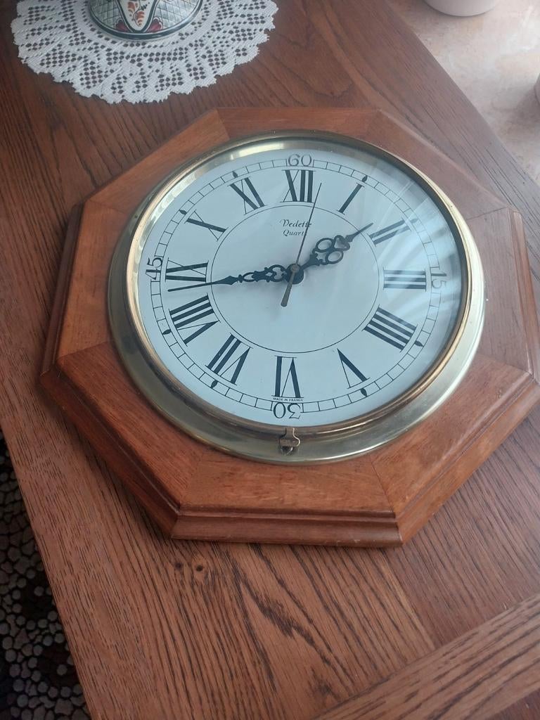 Horloge Vedette France / bois , laiton /D35cm / fonctionne, Enlèvement