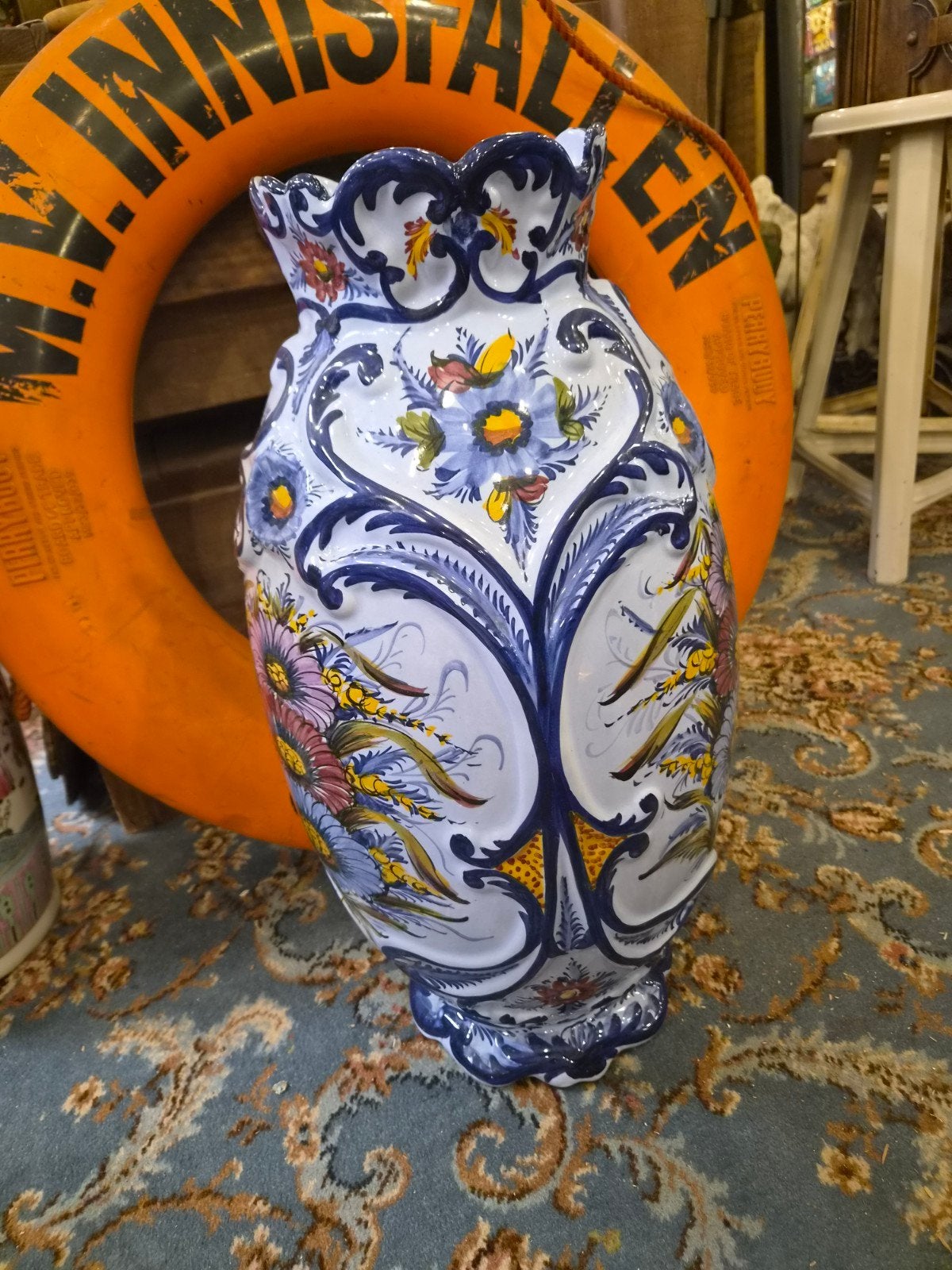 Grote handbeschilderde Portugese siervaas – 59 cm – Alcobaça, Ophalen