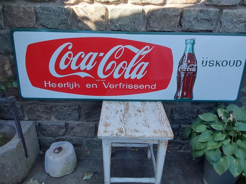 Emaille Reclamebord Bord Coca Cola 145cmx45cm, Antiek en Kunst, Ophalen