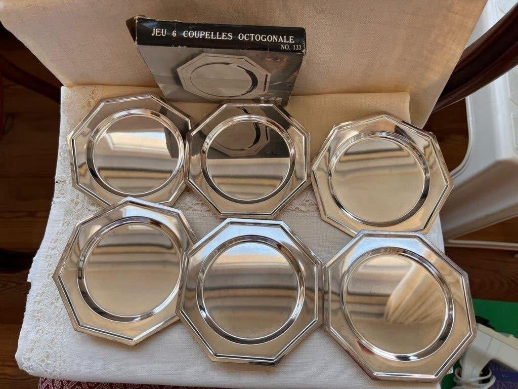 Set van 6 vintage onderzetters, Maison & Meubles, Accessoires pour la Maison | Sous-verres & Sous-plats, Argenté, Sous-verre, Enlèvement