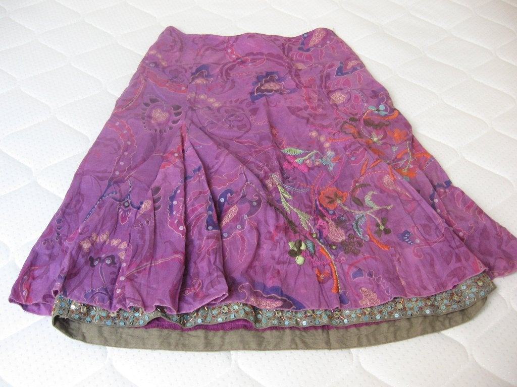 Caroline Biss, lange rok in fuchsia en mauve tinten, Kleding | Dames, Rokken, Zo goed als nieuw, Maat 36 (S), Roze, Onder de knie