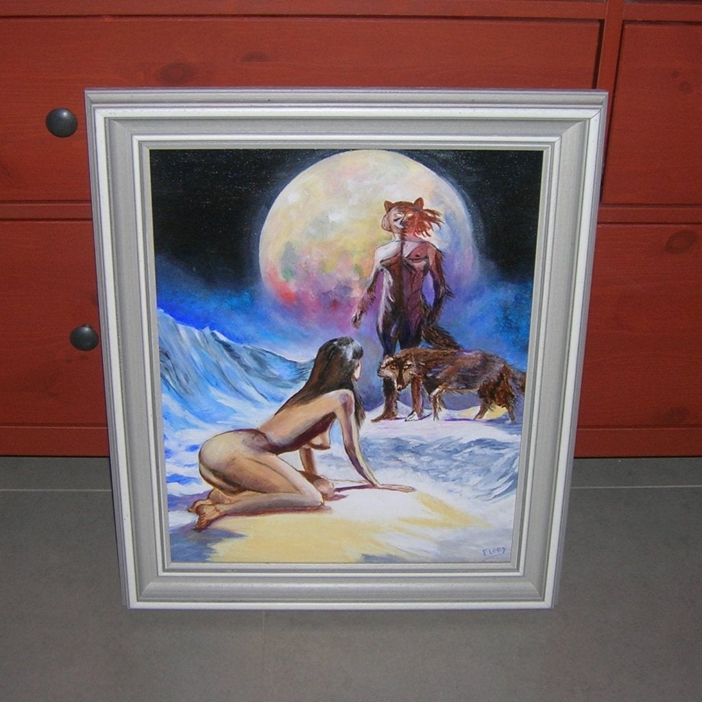 Schilderij Modern 40 x 50 Weerwolf, Antiek en Kunst, Ophalen, Ingelijst, Overig onderwerp