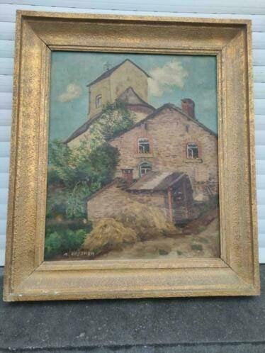 huile sur toile maison signe m opsomer, Antiek en Kunst, Ophalen of Verzenden, Doek