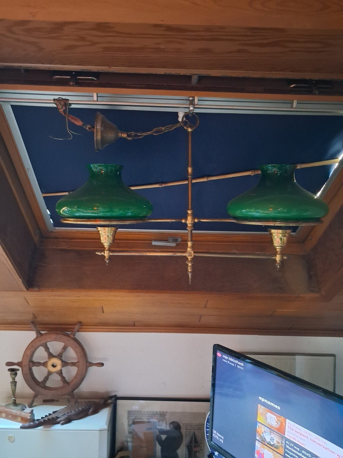 lamp voor biljart of bureau, Huis en Inrichting, Ophalen, Art deco, Goud, Glas