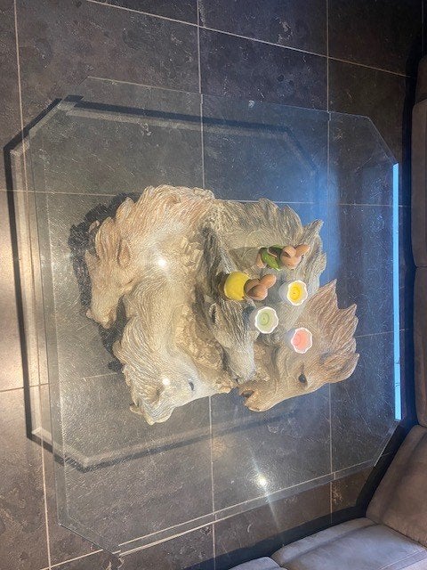 TABLE BASSE TÊTES DE CHEVAL/VERRE, 100 à 150 cm, Carré, Enlèvement, Utilisé