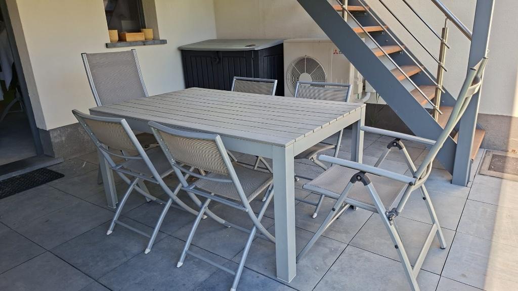 Alu tuintafel - 2 relaxstoelen - 4 plooistoelen, Chaise, Salons de jardin, Aluminium, Enlèvement