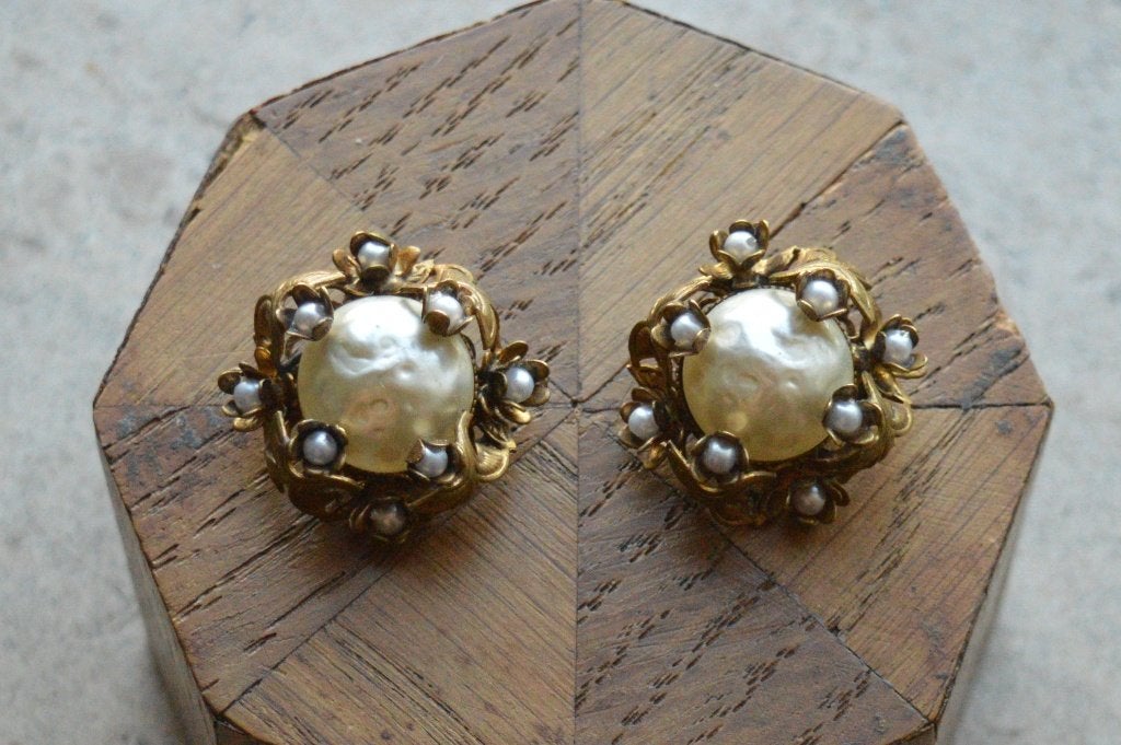 Vintage Vergulde Oorbellen met Parels, Handtassen en Accessoires, Antieke sieraden, Ophalen, Overige materialen, Oorbellen, Verguld