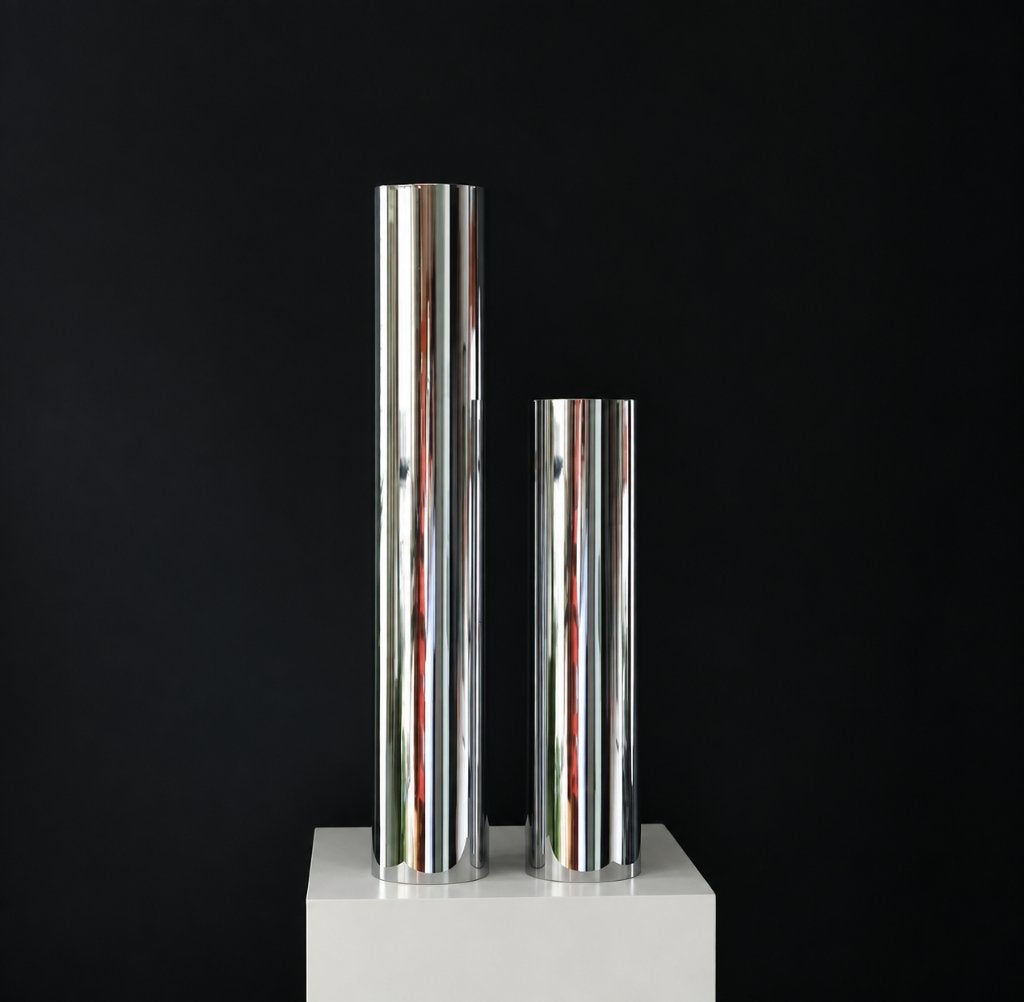 Vintage modernist cylindrical vase - Chrome design vazen, Enlèvement ou Envoi, Vase, Argent, Métal