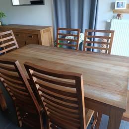 Teakhouten eetkamertafel en buffet, Huis en Inrichting, Complete eetkamers, Gebruikt, 6 tot 8 stoelen, Ophalen