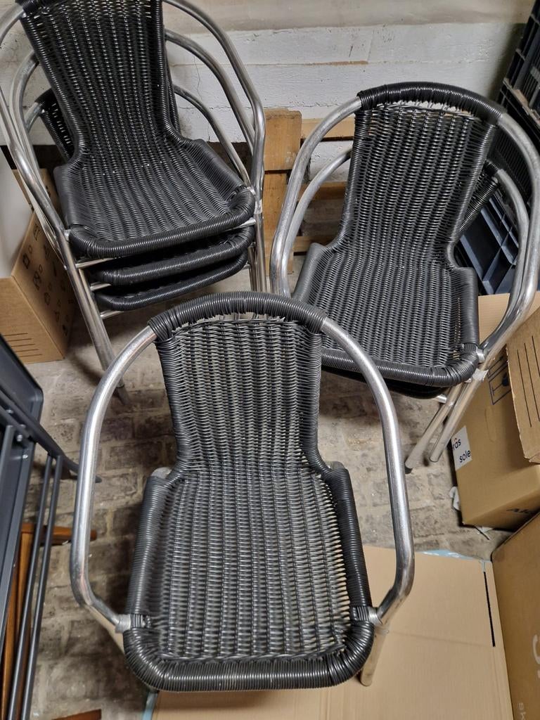 6x stapelbare terrasstoelen – horeca kwaliteit alu en wicker, Tuin en Terras, Tuinstoelen, Aluminium, Stapelbaar, Ophalen