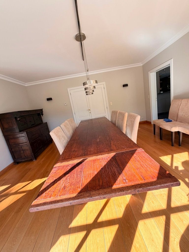 Massief eikenhouten tafel met uitschuifbare verlengstukken, Ophalen, Zo goed als nieuw, Table du début du XXe siècle en chêne massif