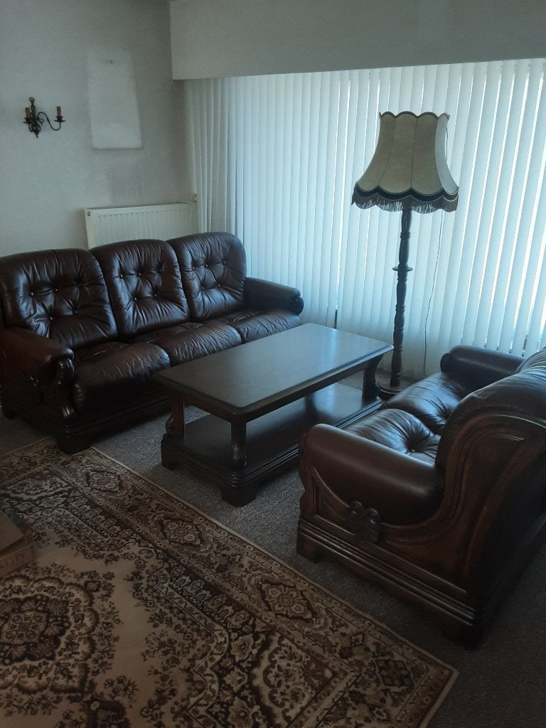 Lederen salon, Huis en Inrichting, Zetels | Complete zithoeken, Ophalen, Gebruikt, Hout