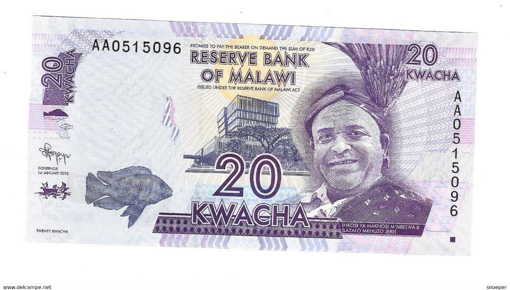 malawi 20 kwacha 2012 57a unc, Postzegels en Munten, Bankbiljetten | Afrika, Verzenden, Overige landen, Los biljet