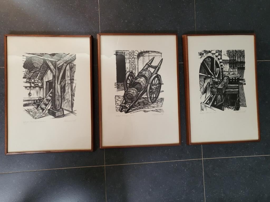 3 houtgravures Bokrijk Gerard Gaudaen, Antiek en Kunst, Ophalen of Verzenden