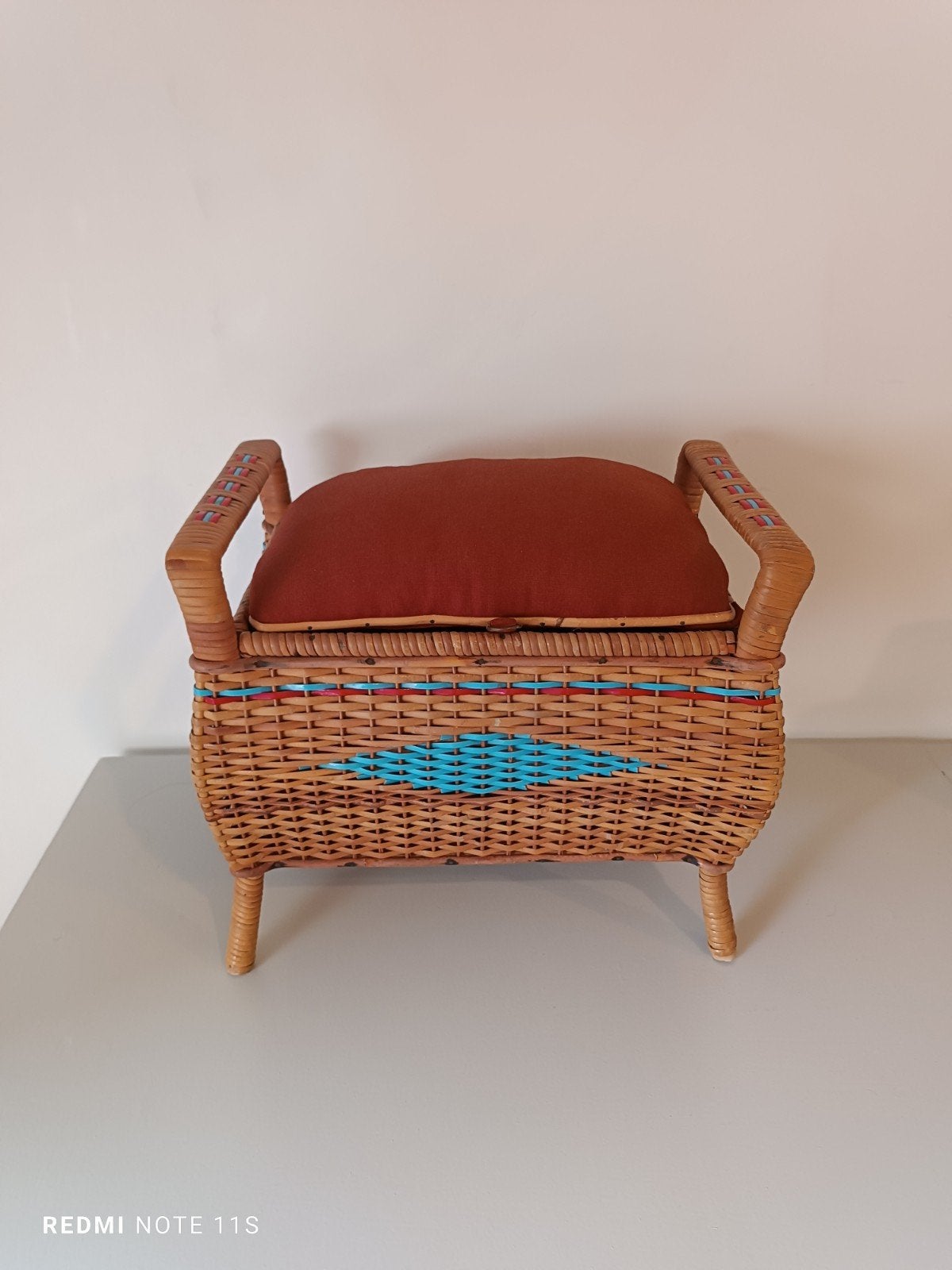 Pouf coffre vintage, Travailleuse en rotin et osier '50/'60, Enlèvement, Utilisé