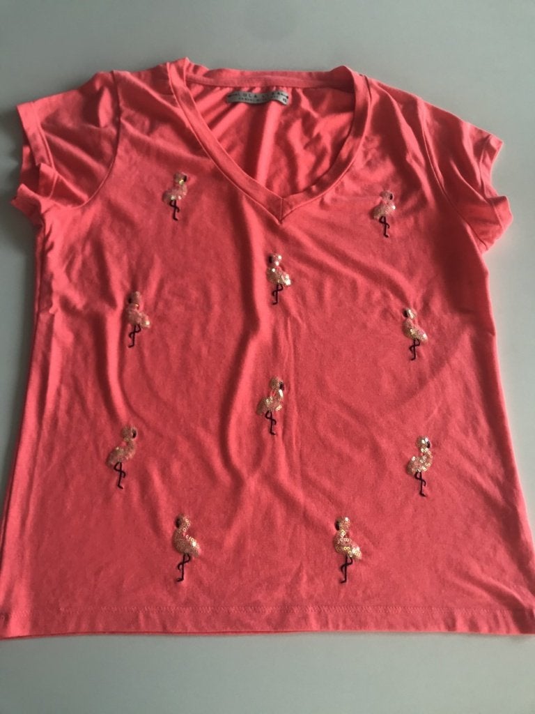 Roze flamingo t-shirt maat XS, in perfecte staat!, Kleding | Dames, Lola & Liza, Ophalen of Verzenden, Zo goed als nieuw, Korte mouw