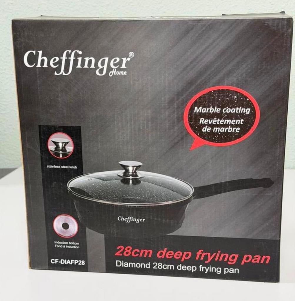 Cheffinger Hapjespan pan met Deksel – 28 cm Zwart – Inductie, Huis en Inrichting, Keuken | Potten en Pannen, Ophalen of Verzenden