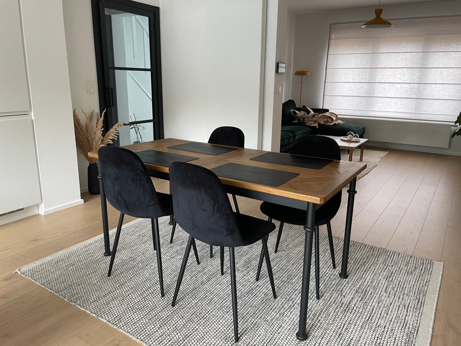 Houten eettafel + stoelen, Huis en Inrichting, Tafels | Eettafels, Ophalen, Gebruikt, 50 tot 100 cm, Vijf personen of meer