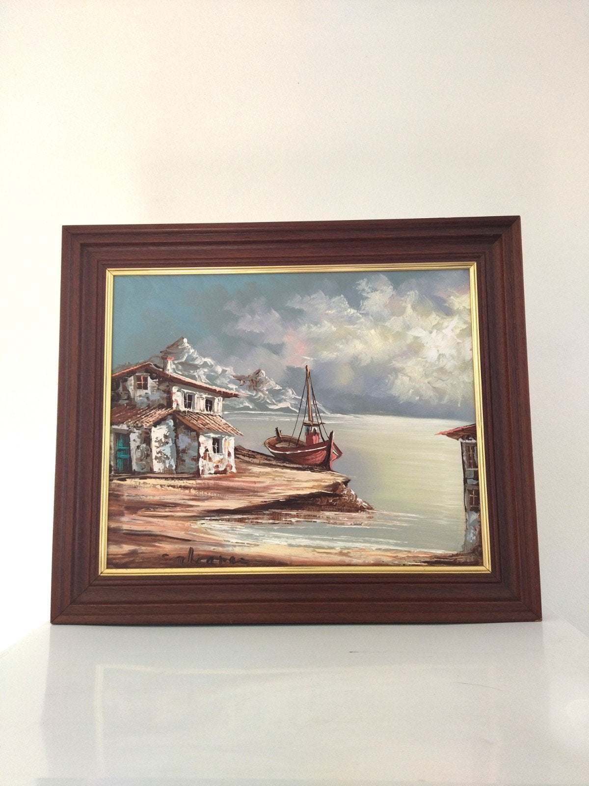 Tableau vintage - Huile sur toile Calderón 50x43cm, Enlèvement ou Envoi, Paysage, Toile, Vintage